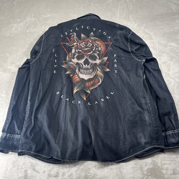 Affliction Black Label Shirt Mens Large Live Fast Long Sleeve Button Embroiderd - Picture 6 of 11